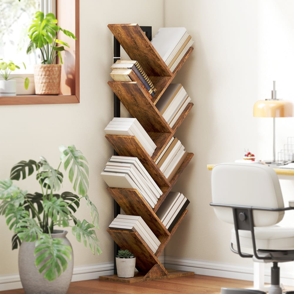 Bücherregal Baum-Design, 9 Ebenen, Stahl, Braun - Maisons Du