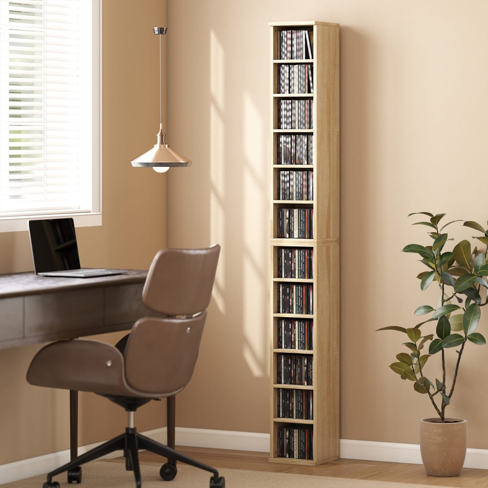 2er-Set CD-Regal für 204 Disks, verstellbar, Eiche - Maisons Du