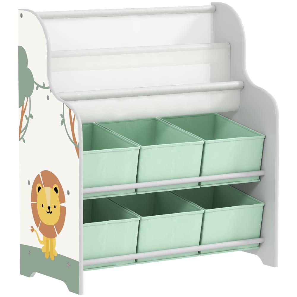 Meuble rangement enfant 6 tiroirs en tissu mdf et acier vert Meuble rangement enfant 6 tiroirs en tissu mdf et acier vert