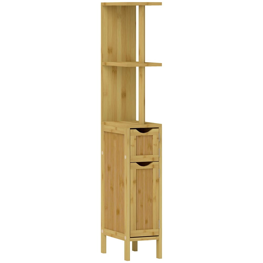 Colonne de salle de bain 2 placards portes bambou bois naturel — Beyit