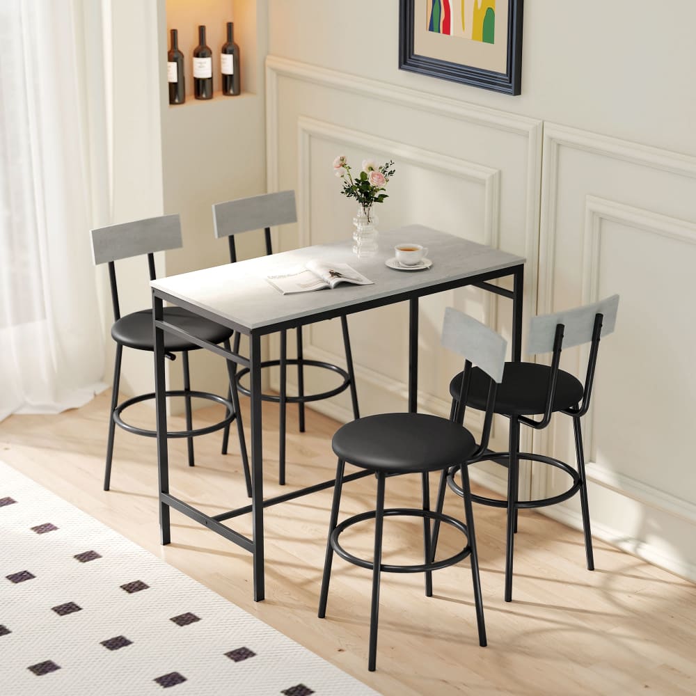 Ensemble table de bar avec 4 tabourets structure en acier blanc