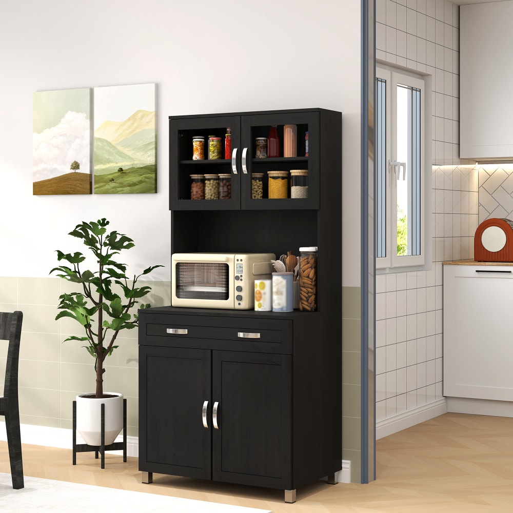 Küchen-Highboard, 4 Türen, Schublade, MDF, Schwarz - Maisons Du