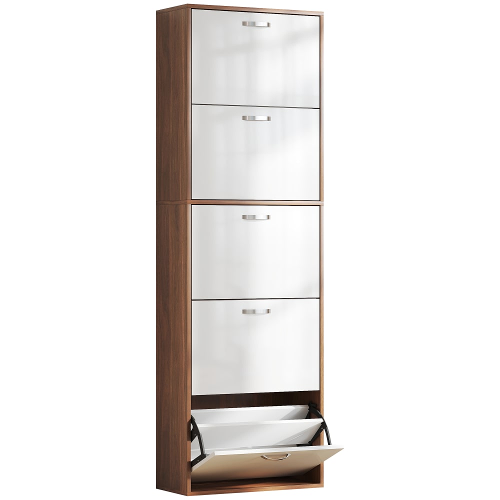 Armoire à chaussures 5 portes abattantes imitation bois blanc marron