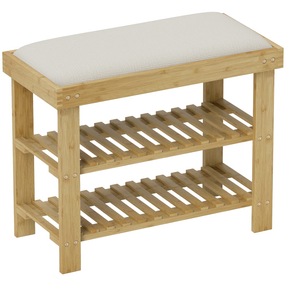 Banc à chaussures 3 niveaux style scandinave en bambou crème Banc à chaussures 3 niveaux style scandinave en bambou crème