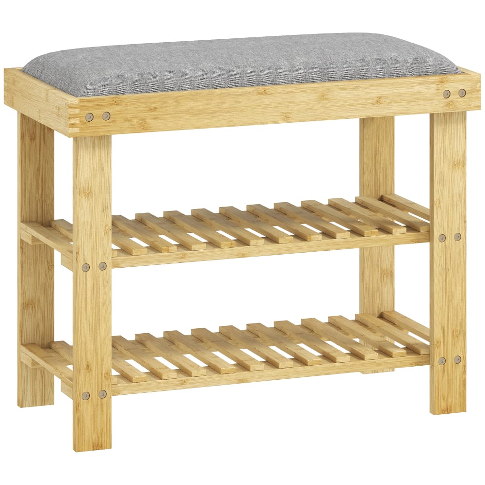 Banc à chaussures 3 niveaux style scandinave en bambou gris