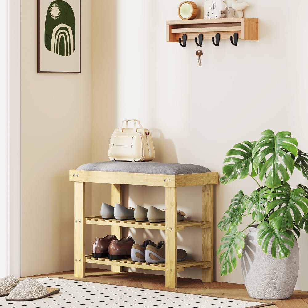 Schuhbank 3 Ebenen, Bambus, Grau - Maisons Du Monde