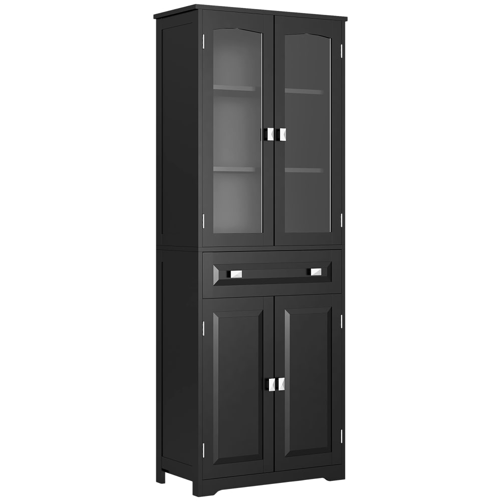 Homcom Highboard 4 Türen, Schublade, Sicherheitsglas, Schwarz style modern Schwarz Holz