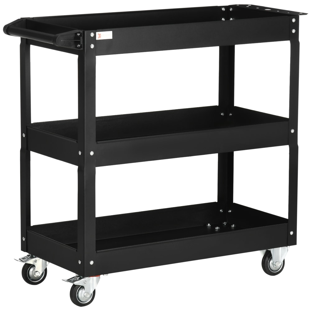 Chariot desserte d'atelier 3 plateaux sur roulettes - acier - noir