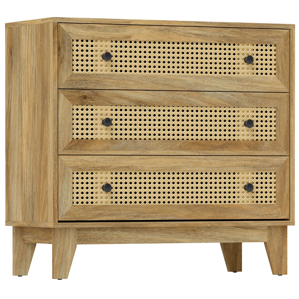 Commode 3 tiroirs en rotin aspect bois clair