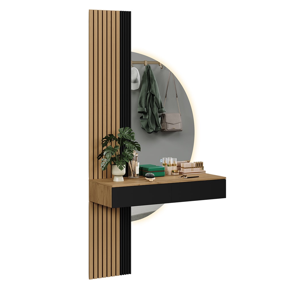 Coiffeuse avec miroir LED Chêne/Noir 100x205 cm