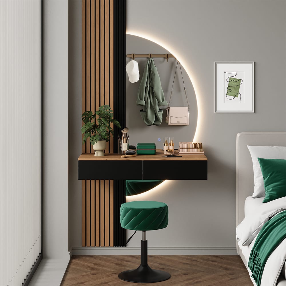 Schminktisch mit LED-Spiegel Eiche/Schwarz 100x205cm - Maisons Du