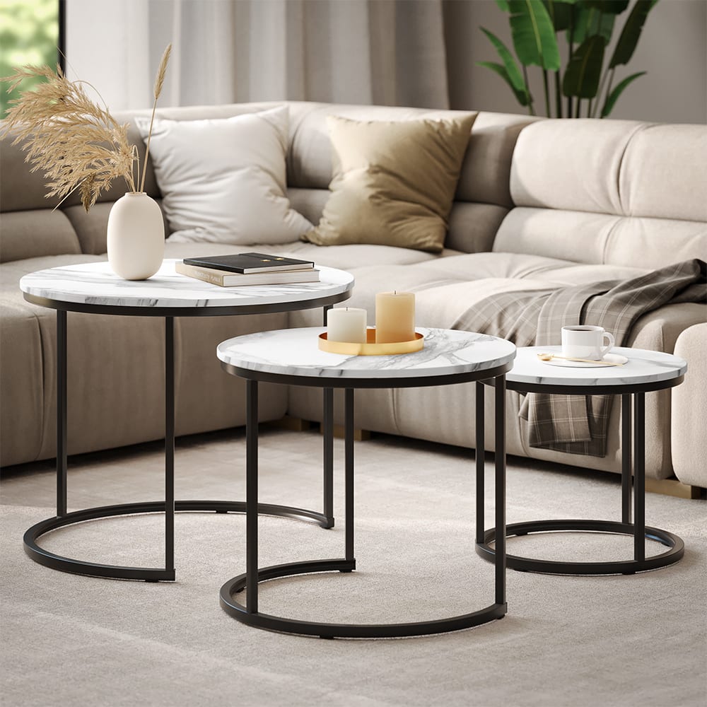 Couchtisch-Set 3 Teile Weiß/Schwarz 55x44.5cm - Maisons Du Monde