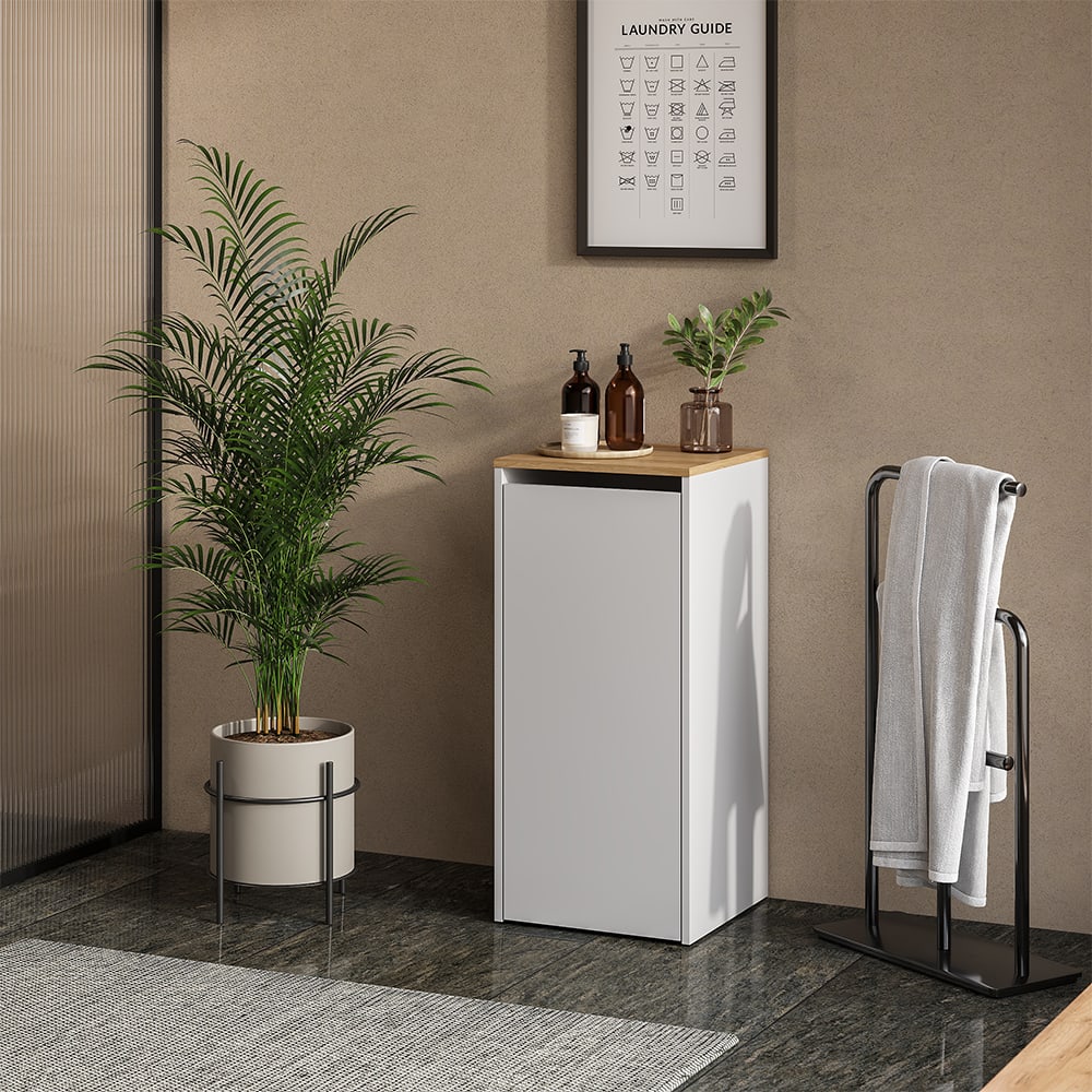 Armoire de salle de bain avec panier à linge Blanche/Artisan 40x88 cm