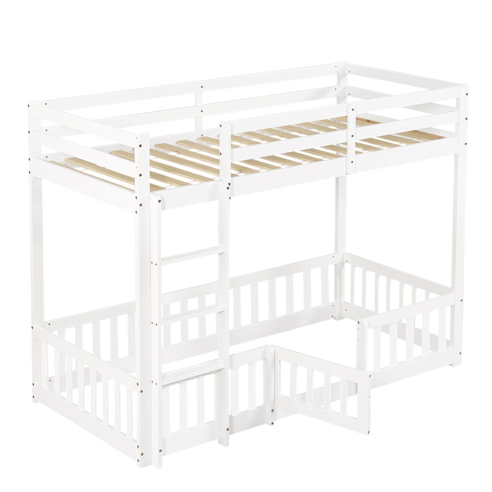 Lit superposé en pin blanc avec escalier et porte 90 x 200 cm Lit superposé en pin blanc avec escalier et porte 90 x 200 cm