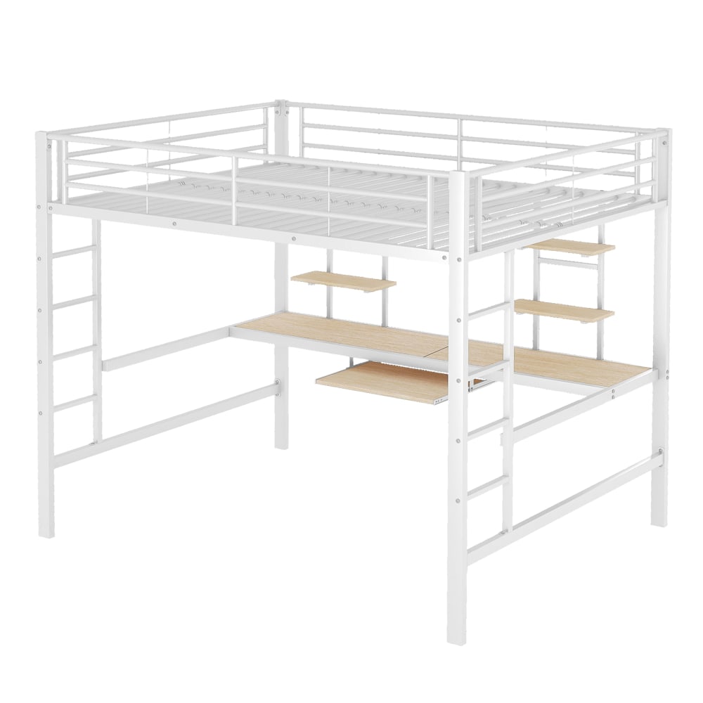 Lit mezzanine en métal blanc avec bureau 140 x 200 cm