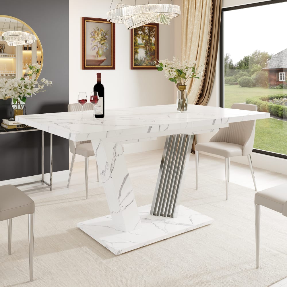 Esstisch aus MDF mit Ausziehfunktion 120/160x80x76 cm, weiß -