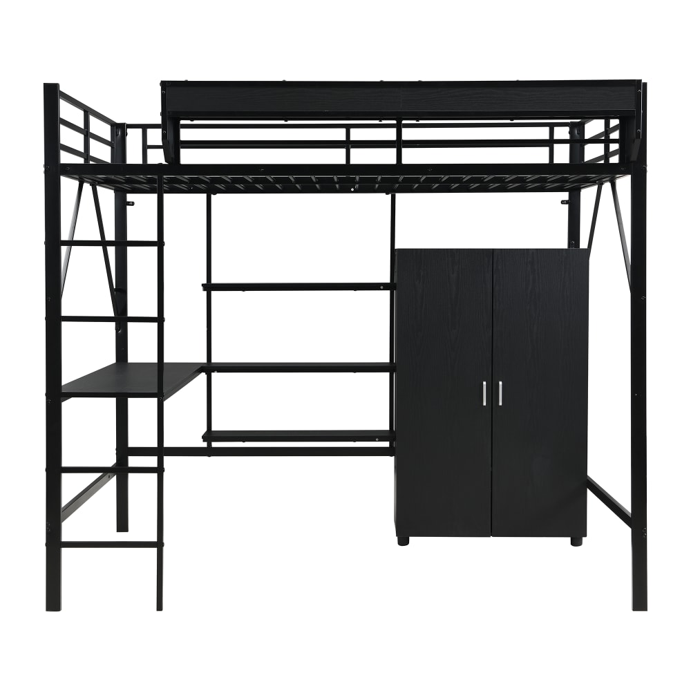 Lit mezzanine en métal noir avec bureau et penderie 140 x 200 cm
