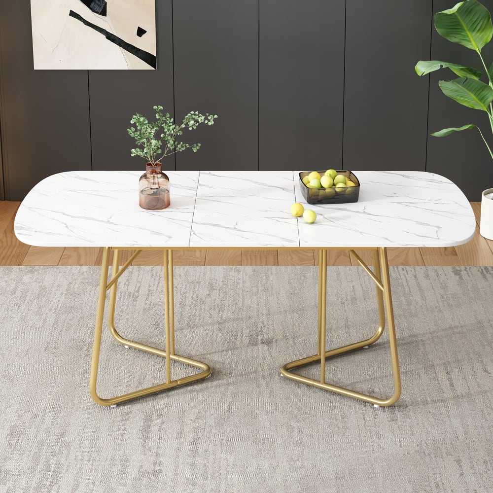 Esstisch ausziehbar weiß mit goldenen Beinen 140/180x80x75 cm -