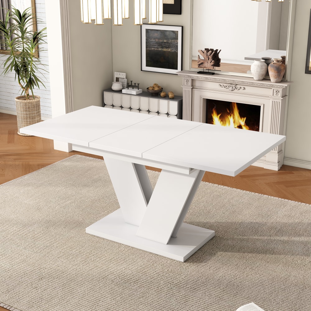 Esstisch aus MDF ausziehbar mit V-Beinen 120/160x80x75,5 cm, weiß
