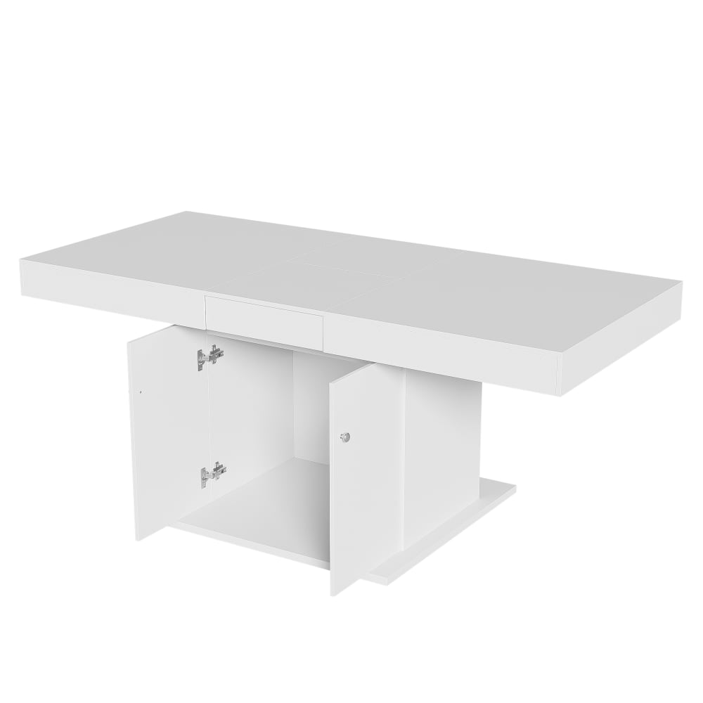 OKWISH Esstisch aus Spanplatte mit Auszug und Stauraum 140/180x80x76 cm, weiß - Spanplatte