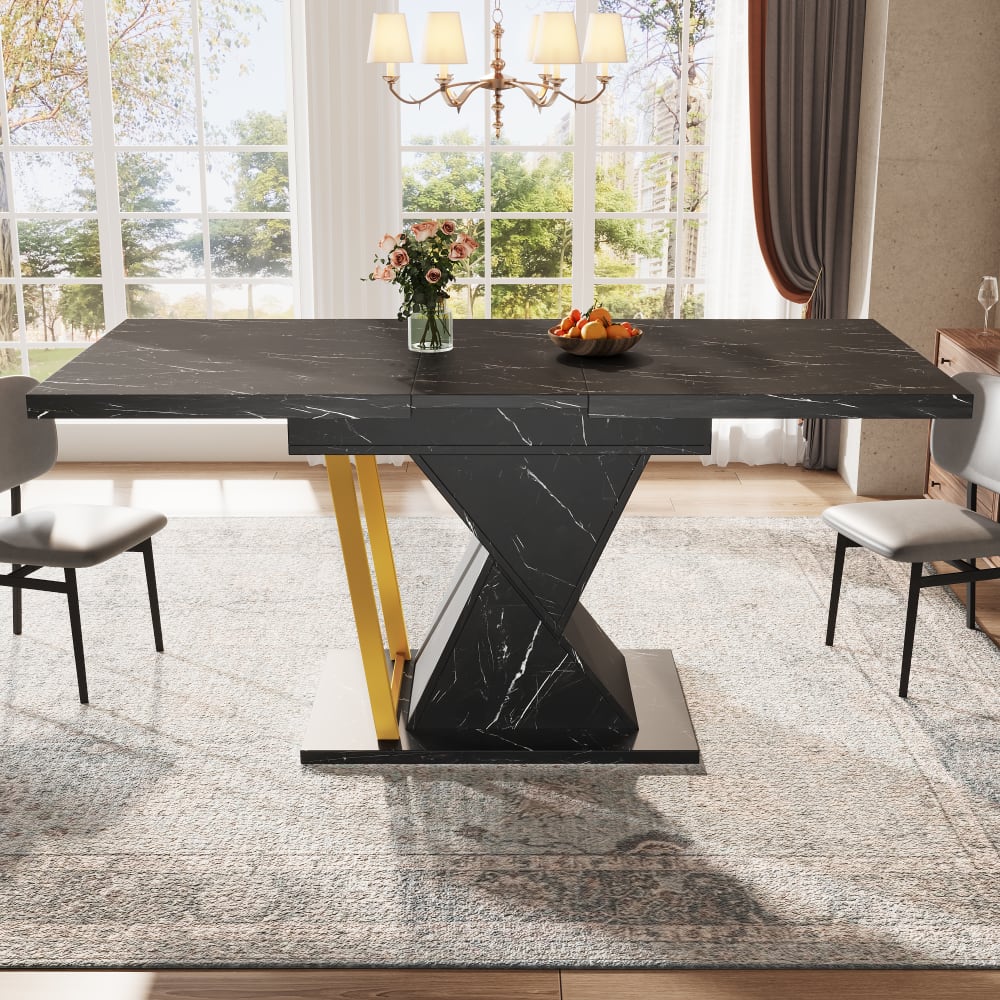 Table à manger extensible noire avec plateau 110/140 x 80 x 76 cm