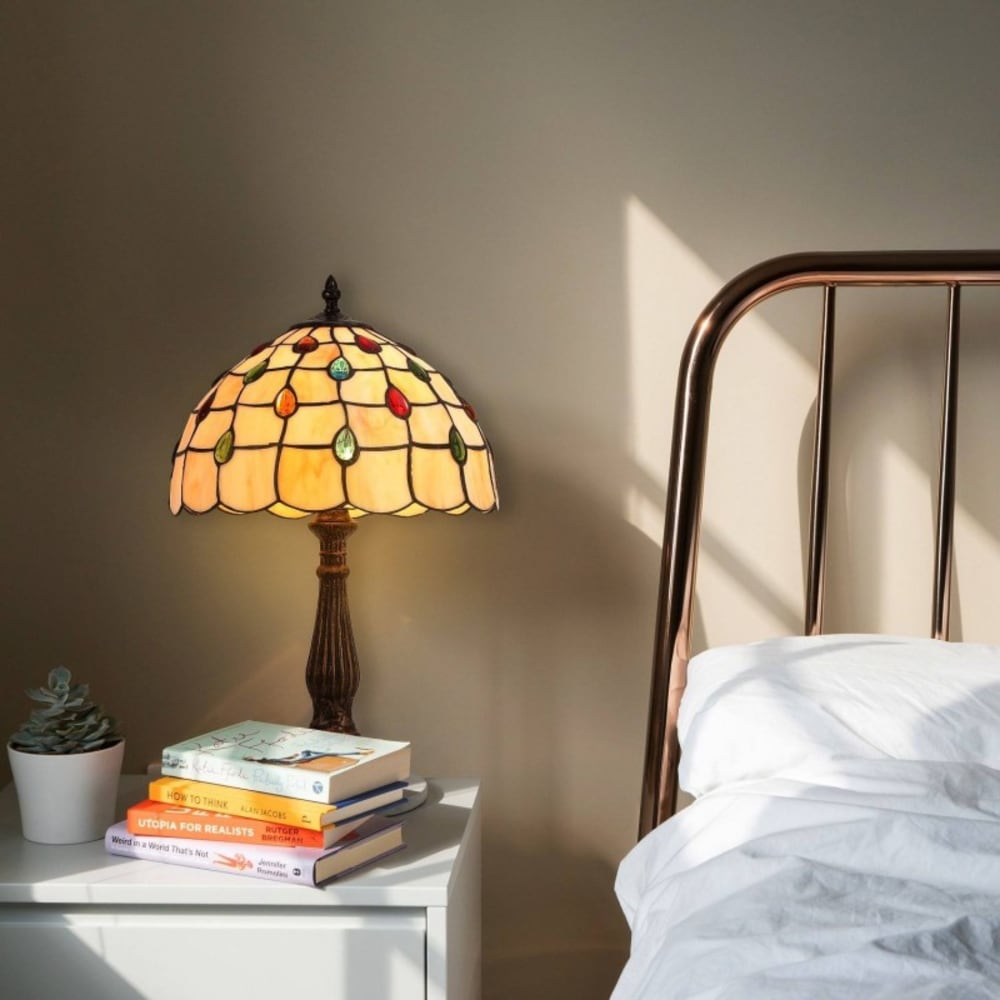 Lampe de table en verre mosaïque blanc et métal Ø 30cm — vue 3