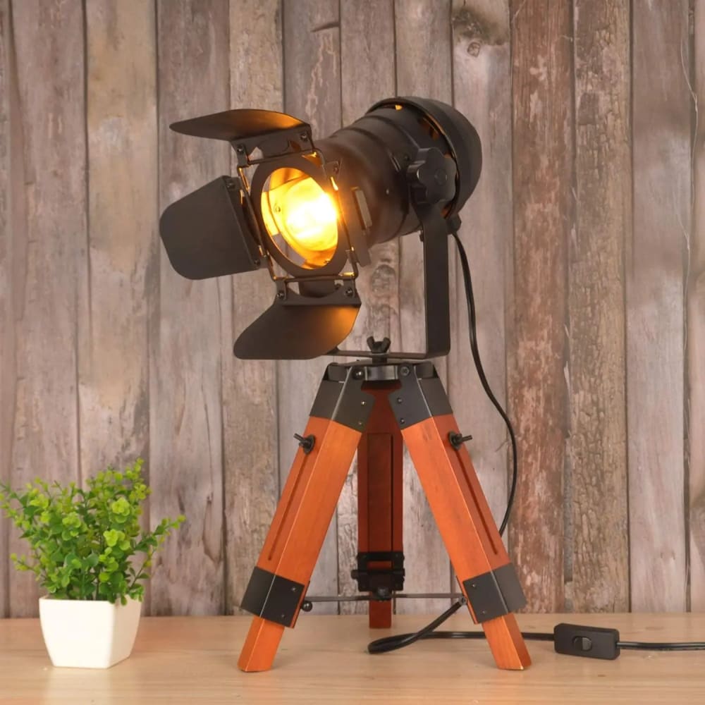 Lampe aus Holz und Metall im Cinema-Stil, H. 62 cm, schwarz -