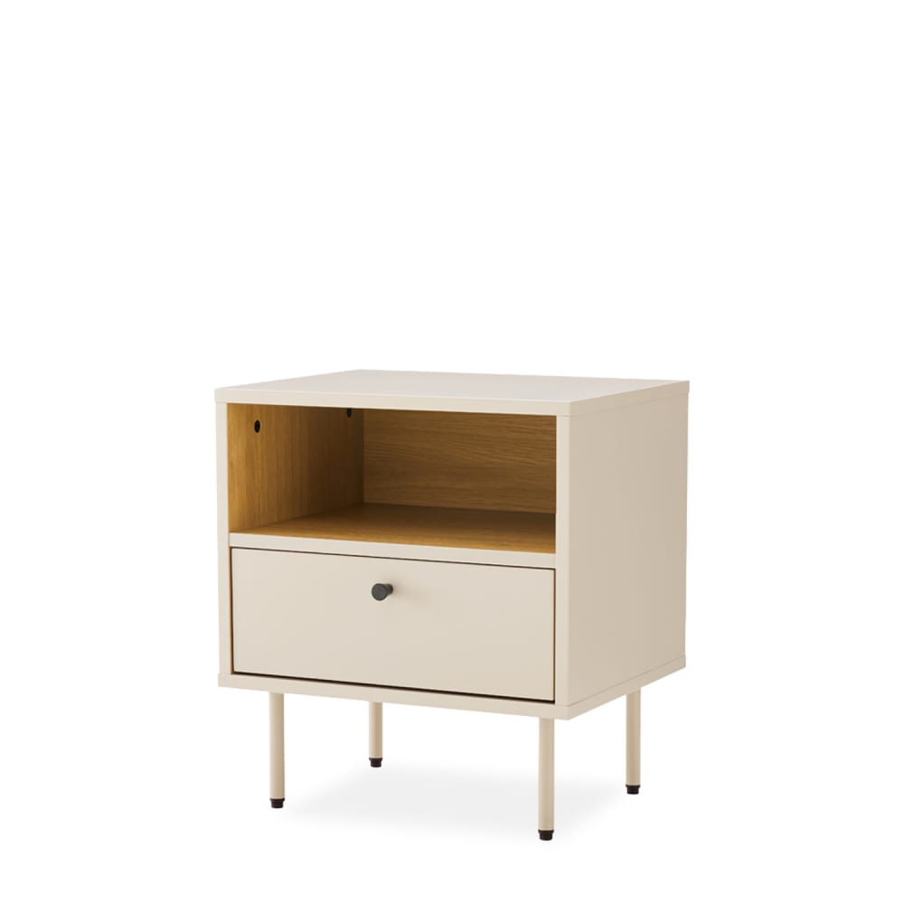 Koketto Home Beiger Nachttisch (45 cm) mit 1 Schublade und offenem Fach Beige Holz