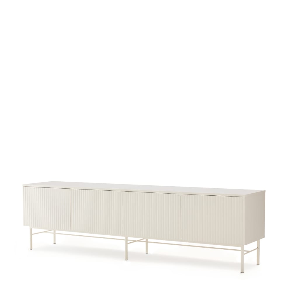Koketto Home 200 cm TV-Möbel in Weiß mit geriffeltem Design Weiß Holz