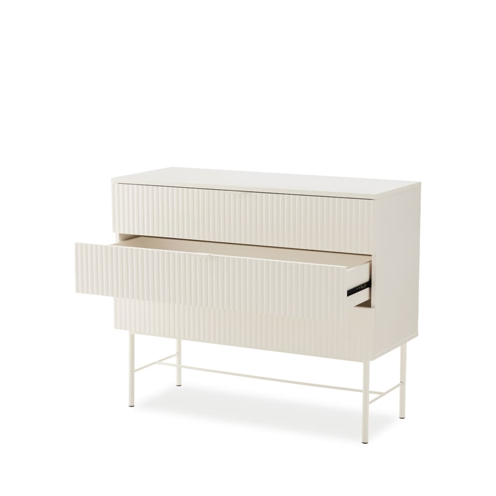Kommode mit 3 Schubladen, weiß, geriffeltes Design - Maisons Du