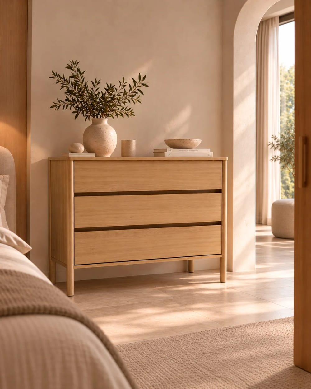 Commode en bois à 3 tiroirs et design nordique