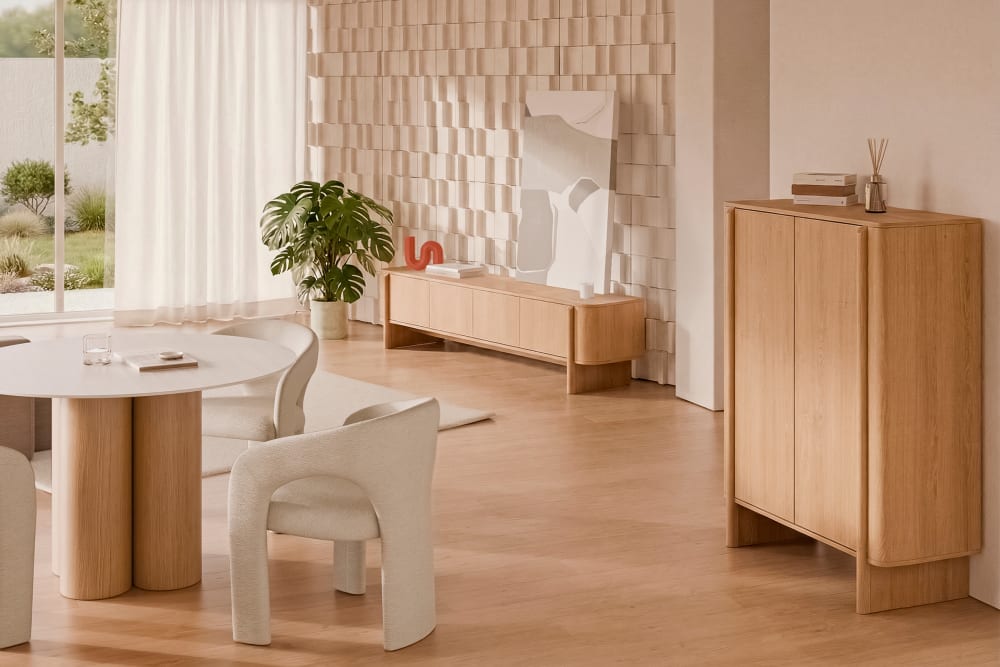 100 cm hoher Sideboard mit Türen aus natürlicher Eiche - Maisons