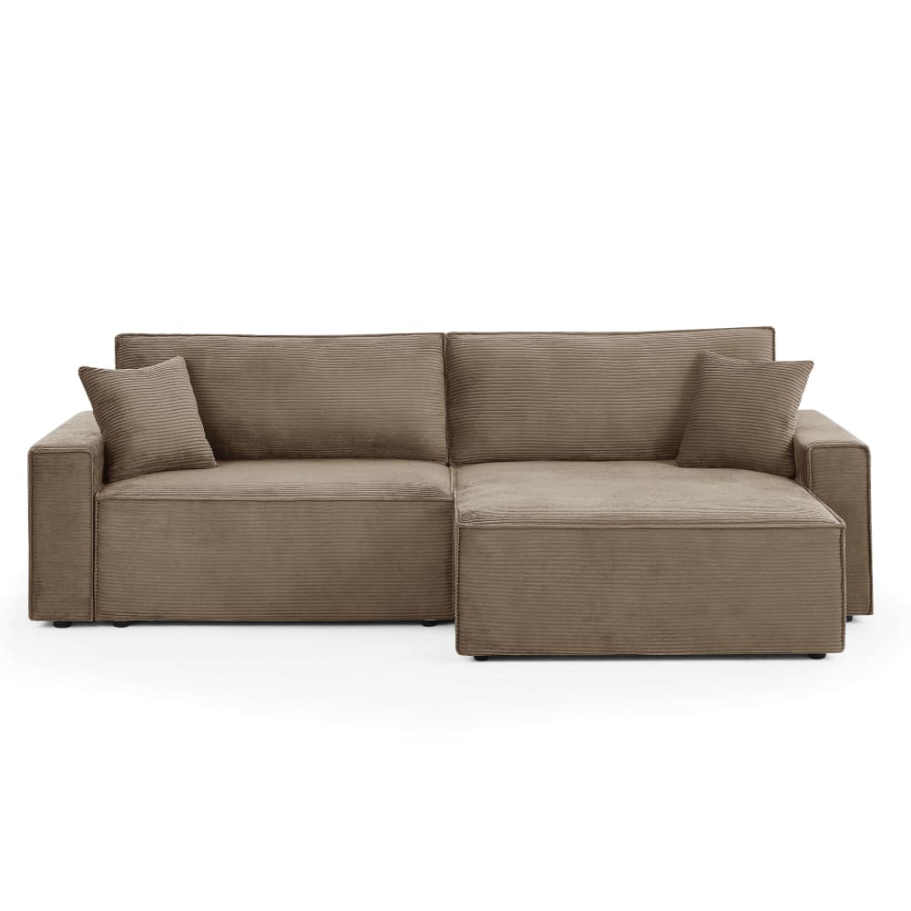 Canapé d'angle convertible en velours côtelé 4 places taupe