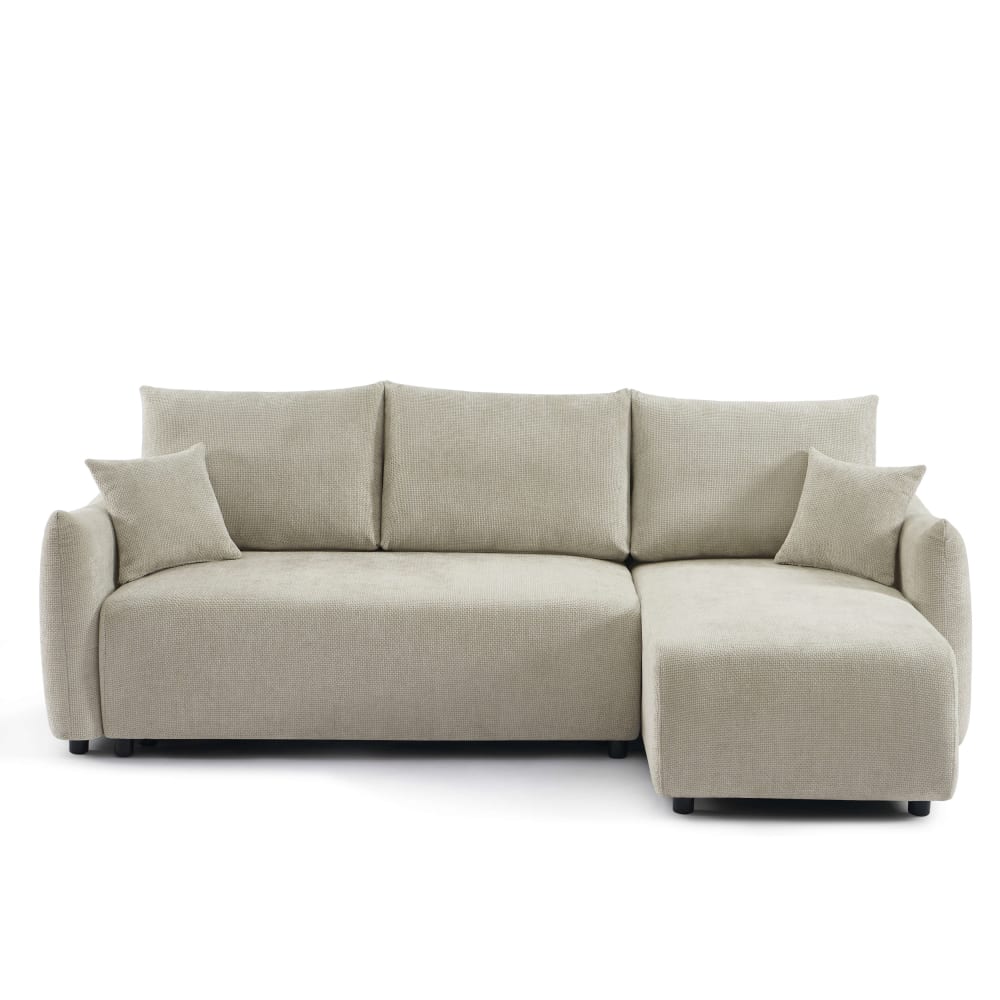 Canapé d'angle convertible en tissu chenille 4 places beige