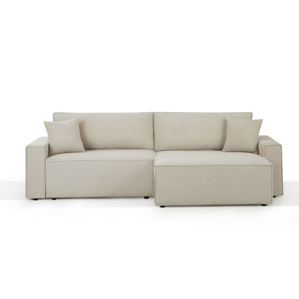 Canapé d'angle convertible en velours côtelé 4 places beige