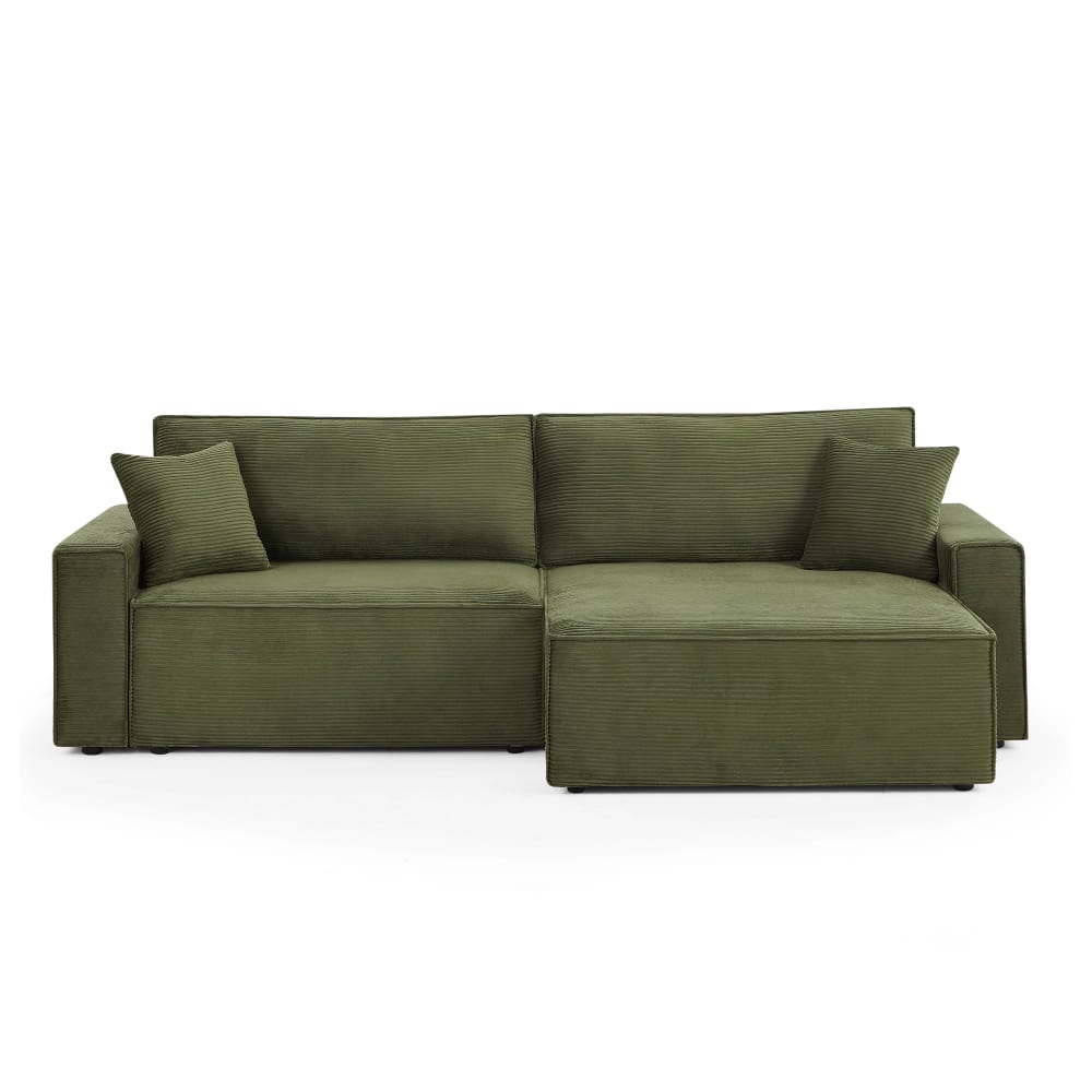 Canapé d'angle convertible en velours côtelé 4 places vert