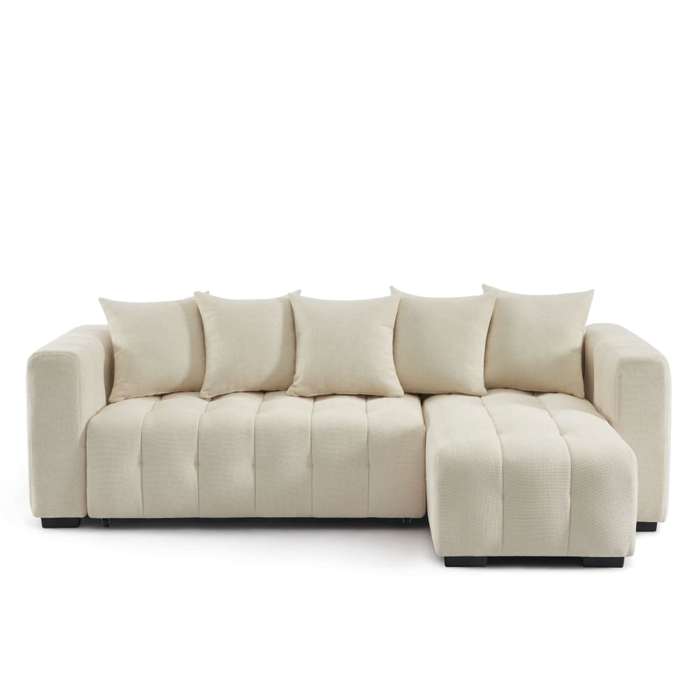 Canapé d'angle convertible en tissu 4 places beige