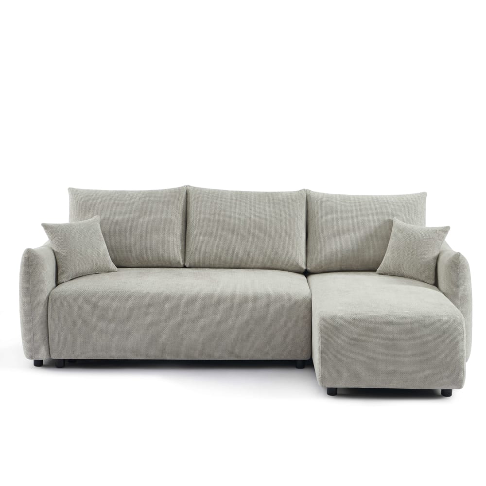 Canapé d'angle convertible en tissu chenille 4 places gris