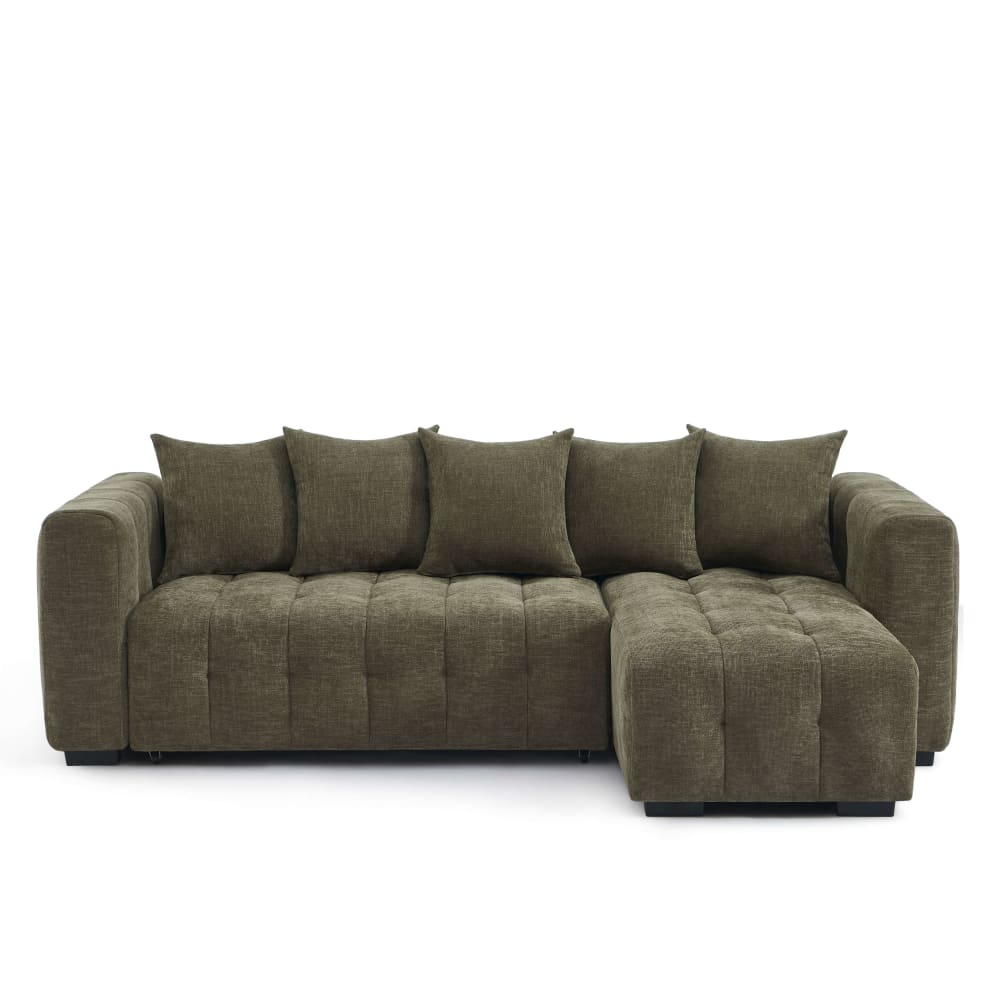 Canapé d'angle convertible en tissu 4 places vert