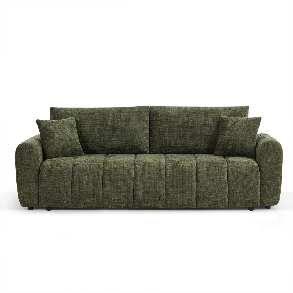 Canapé droit convertible en tissu 3 places vert