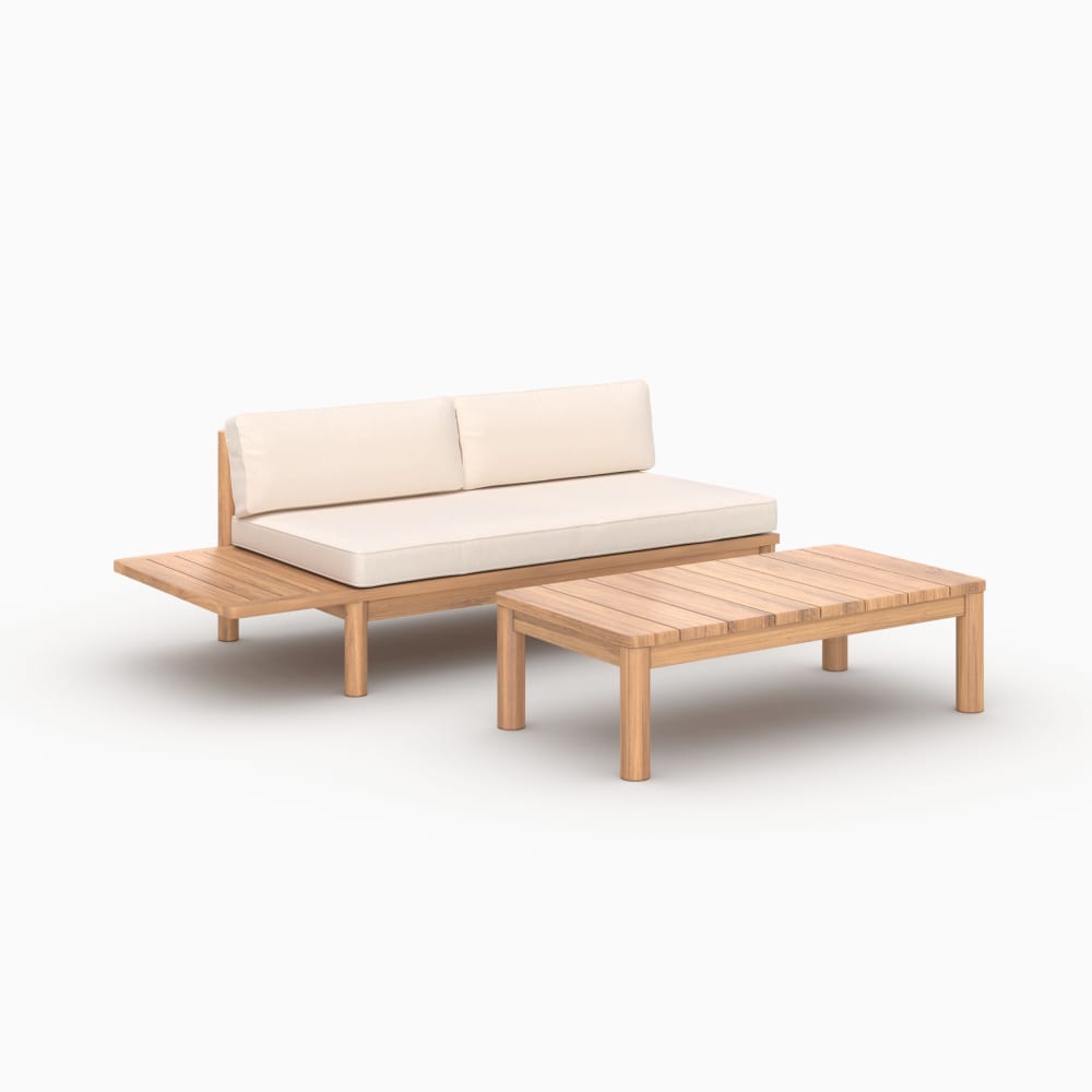 Salon de jardin 2 personnes en teck massif et tissu blanc