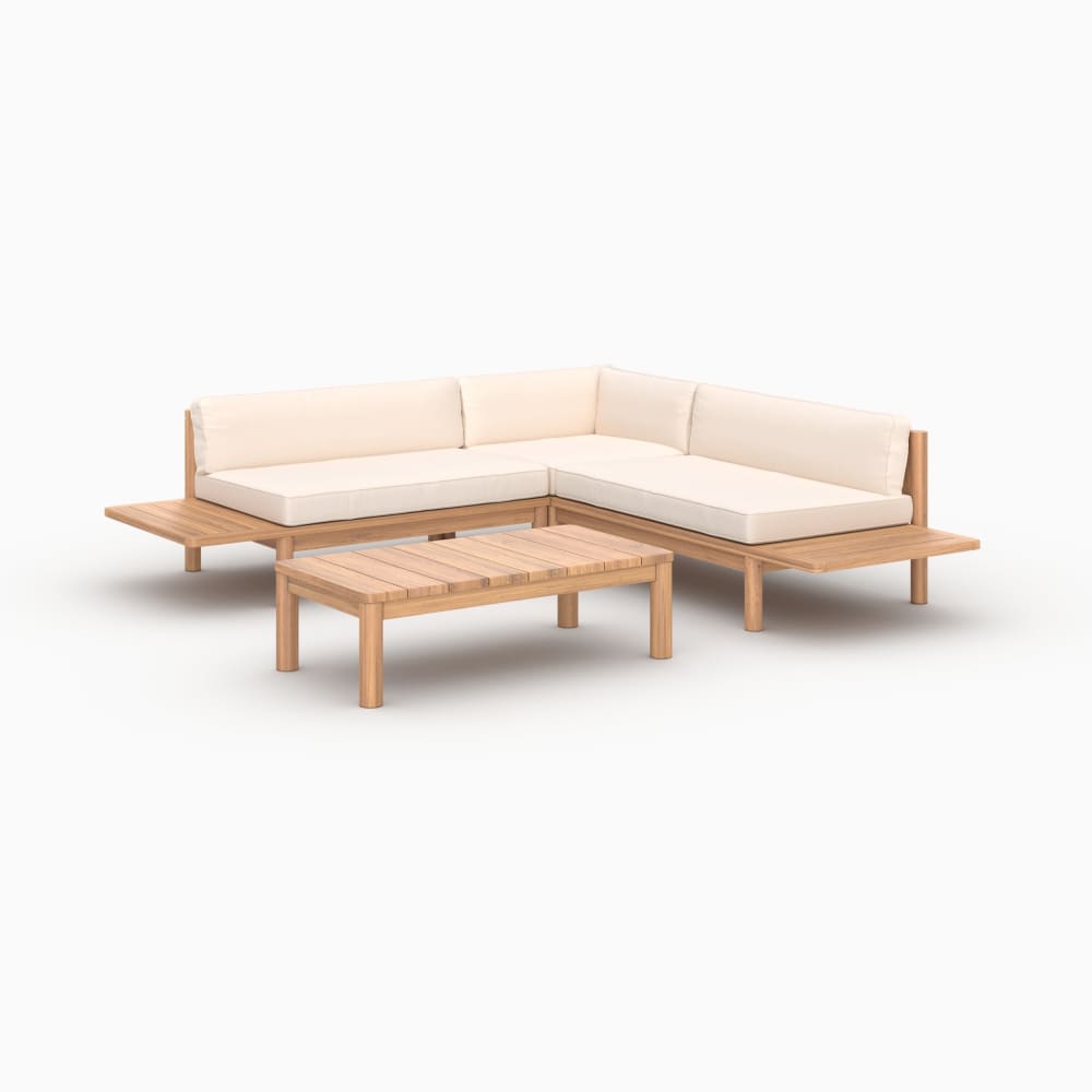 Salon de jardin 4 personnes en teck massif et tissu blanc