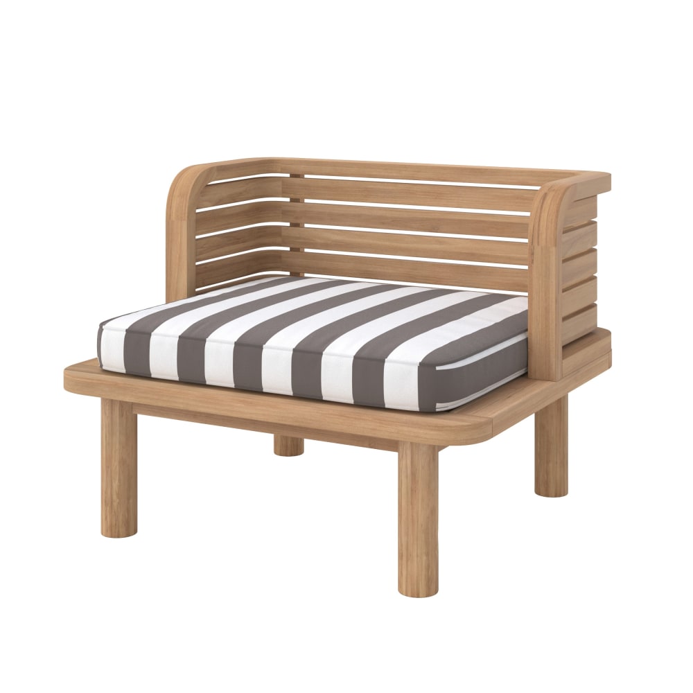 Fauteuil de jardin en teck massif et coussin rayé gris