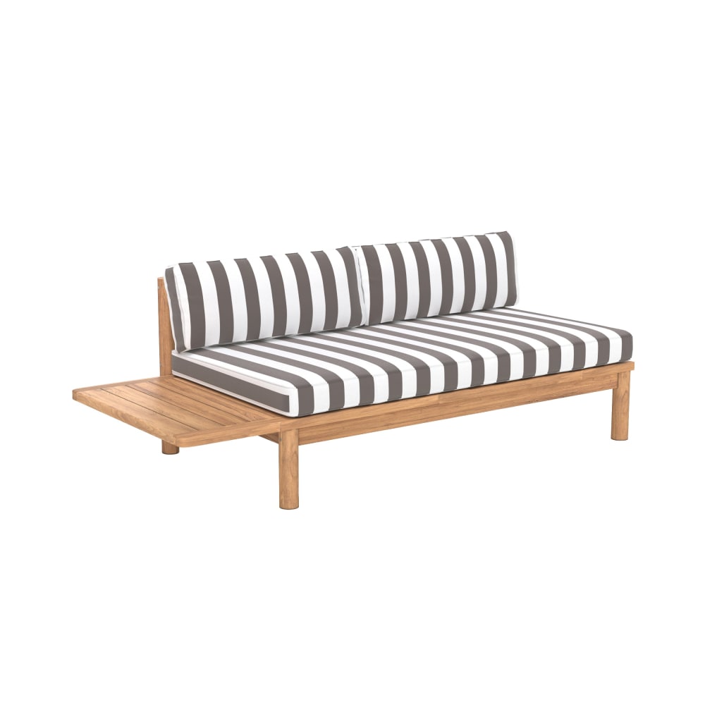 Canapé de jardin en teck massif et coussins rayés gris 2 places