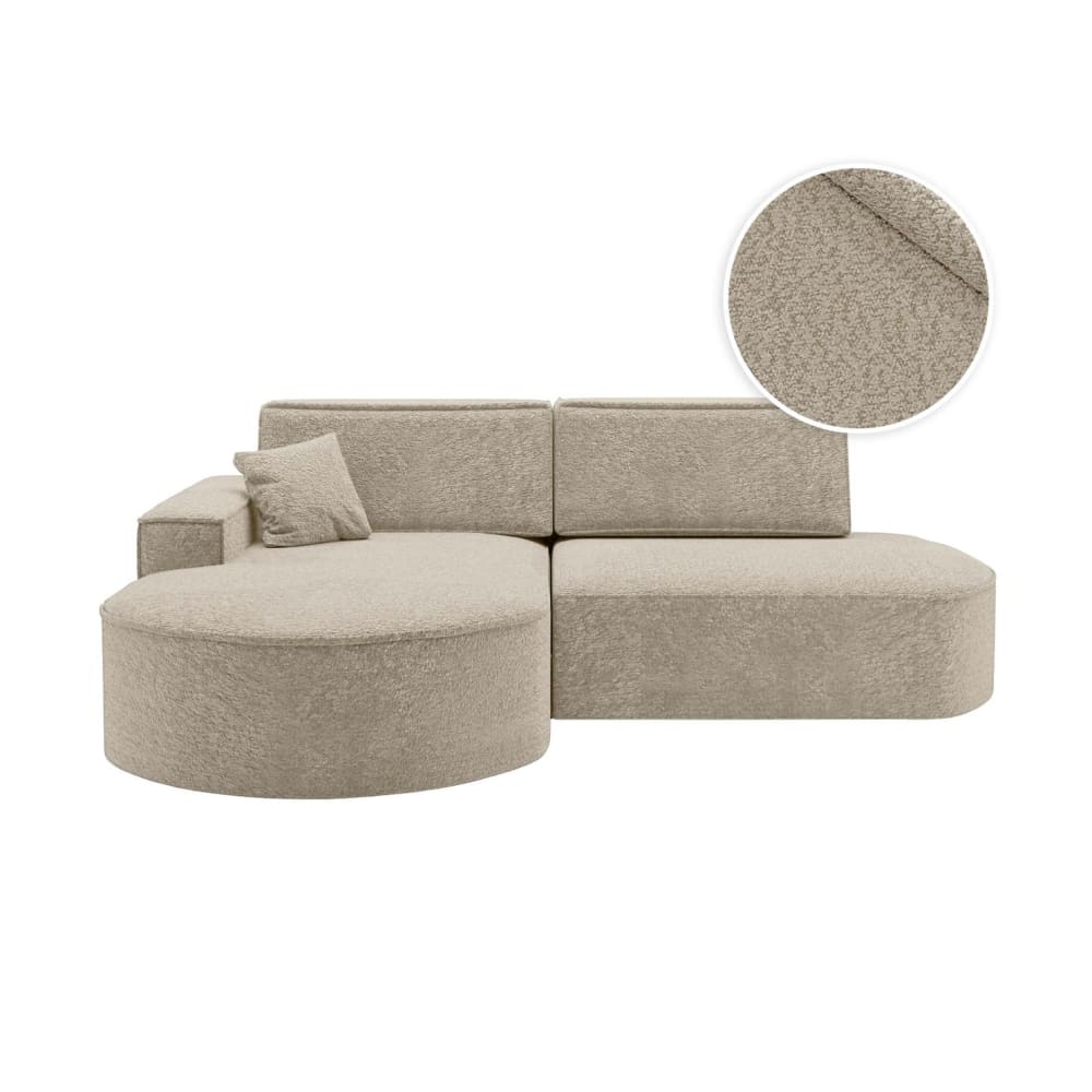 Canapé d'angle gauche convertible 4pl MARLO en tissu chenille beige