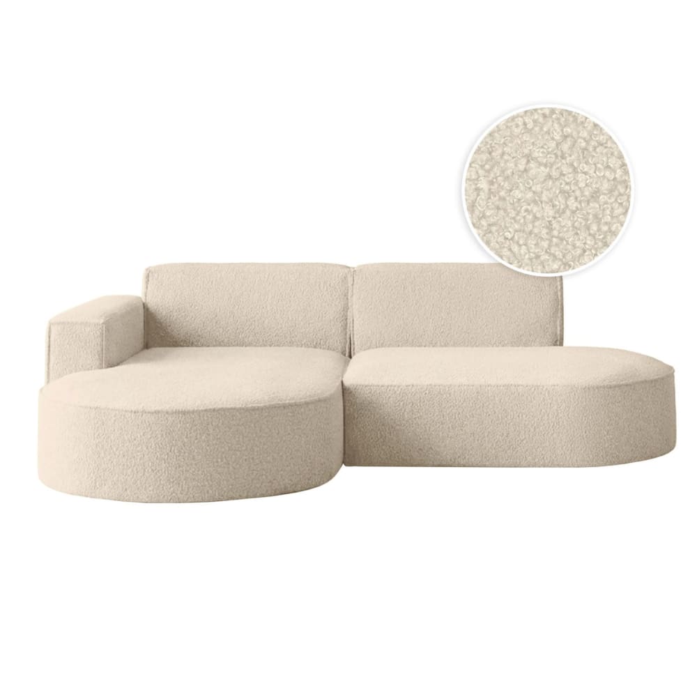 Canapé d'angle gauche 4 places MARLA en tissu bouclette - Blanc