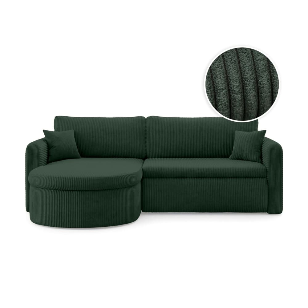 Canapé angle reversible convertible 4p VERA velours côtelé vert foncé