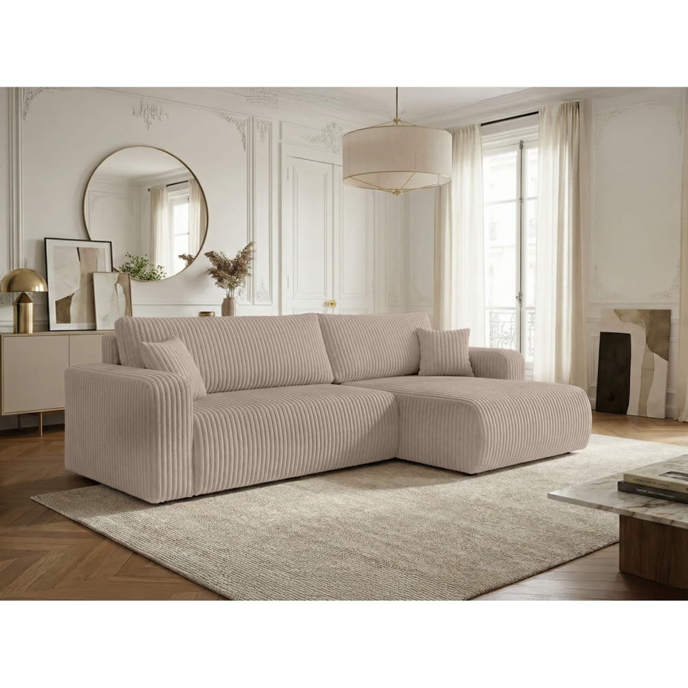 Canapé d'angle réversible conv 5p ALYA velours cotelé épais taupe