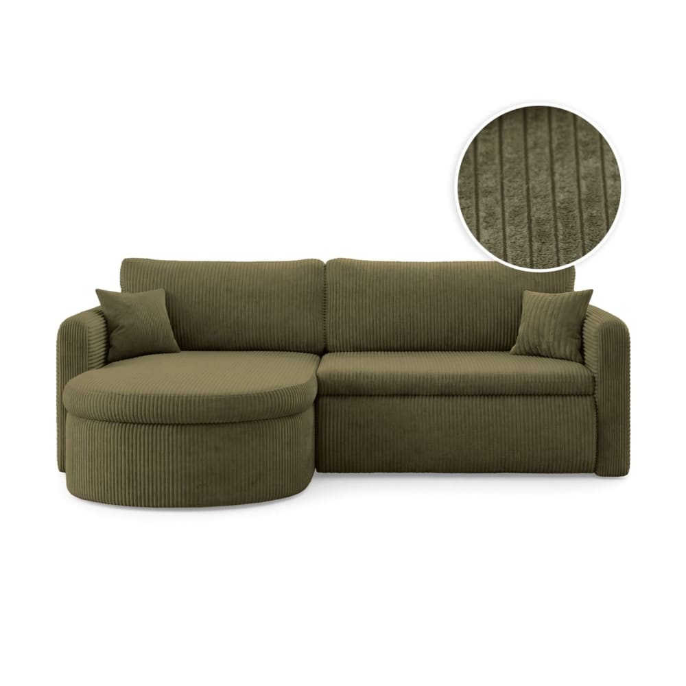 Canapé angle reversible convertible 4p VERA velours côtelé vert kaki