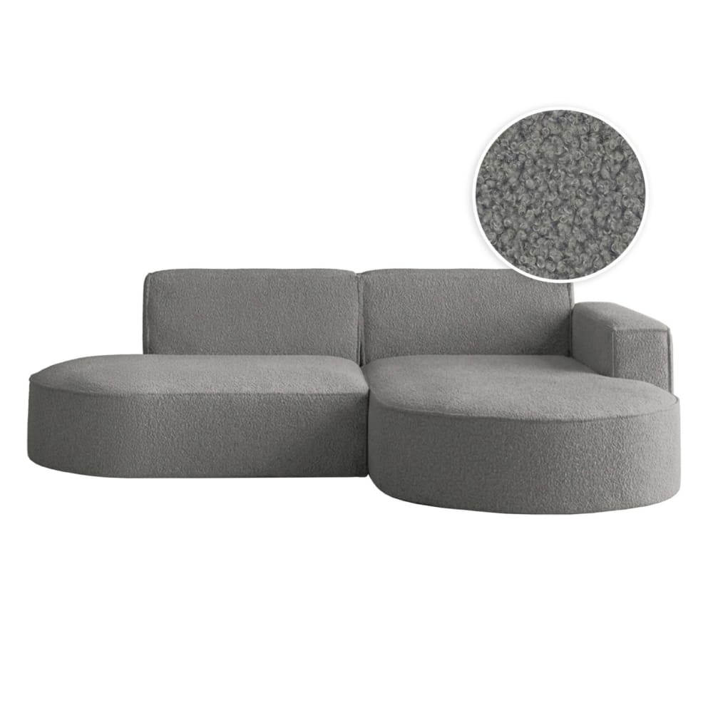 Canapé d'angle droit 4 places MARLA en tissu bouclette - Gris foncé